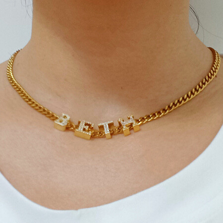 Custom diamond block letter pendant jewellery bulk personalized cubic zirconia cz initial name necklaces cuban chain wholesale